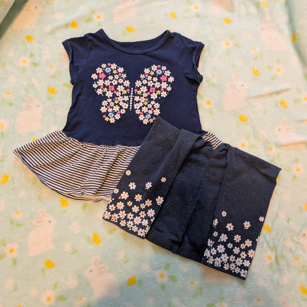 First Impressions Toddler Navy Floral Butterfly Top Leggings 18 Month Set